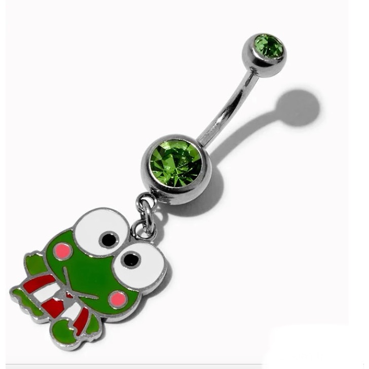 Sanrio Kerioppi Silver-Tone 14g Green Stone Charm Belly Bar